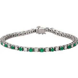 14K White Emerald & 2 1/3 CTW Diamond Line 7"  Bracelet