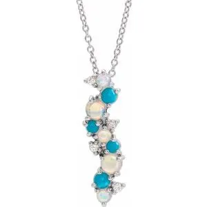 14K White Ethiopian Opal Turquoise & .03 CTW Diamond 16-18" Necklace