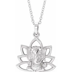 14K White Ganesha 16-18" Necklace