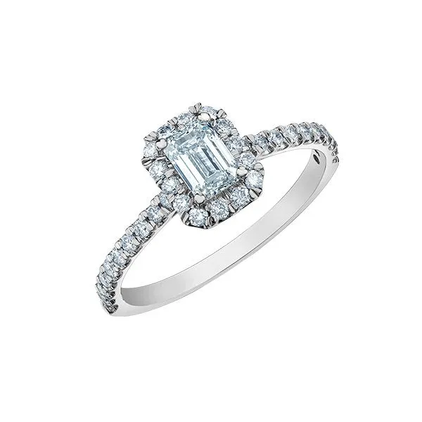 14K White Gold (0.84ct) Emerald Cut Lab Grown Halo Diamond Engagement Ring