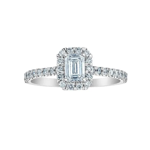 14K White Gold (0.84ct) Emerald Cut Lab Grown Halo Diamond Engagement Ring
