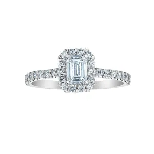 14K White Gold (0.84ct) Emerald Cut Lab Grown Halo Diamond Engagement Ring