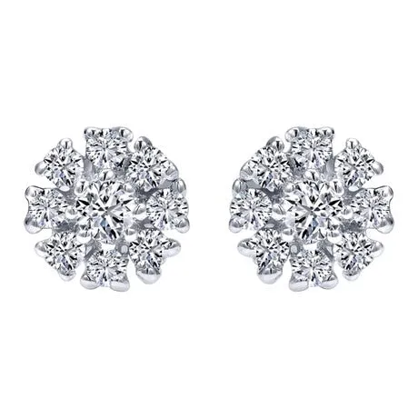 14K White Gold .11cttw Spread Cluster Round Diamond Stud Earrings