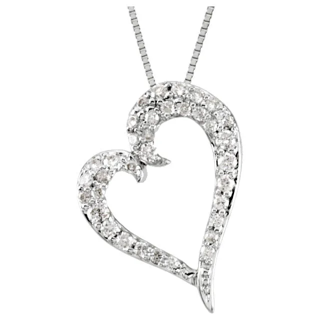 14k White Gold 1/4 CTW Diamond Heart 18" Necklace