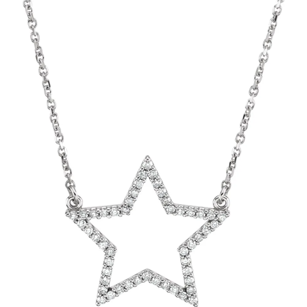 14k White Gold 1/4 CTW Diamond Star 16" Necklace