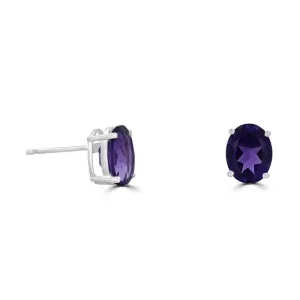 14k White Gold 1.42cttw oval Amethyst Earrings