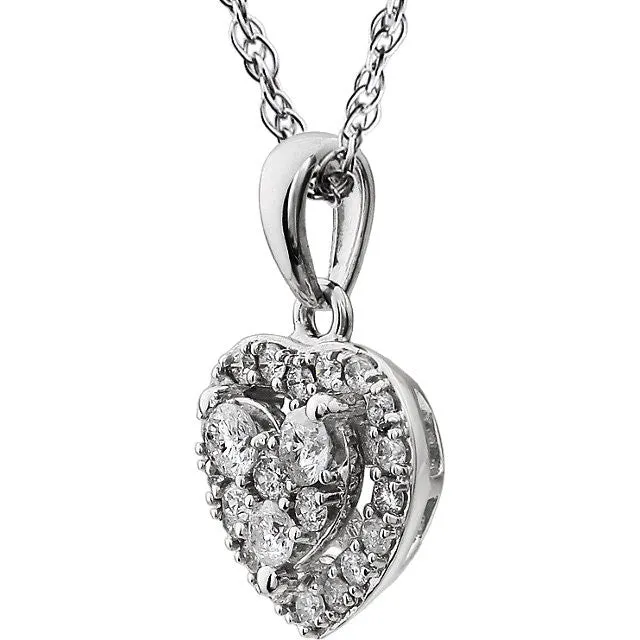 14k White Gold 3/8 CTW Halo-Style Diamond Heart 18" Necklace