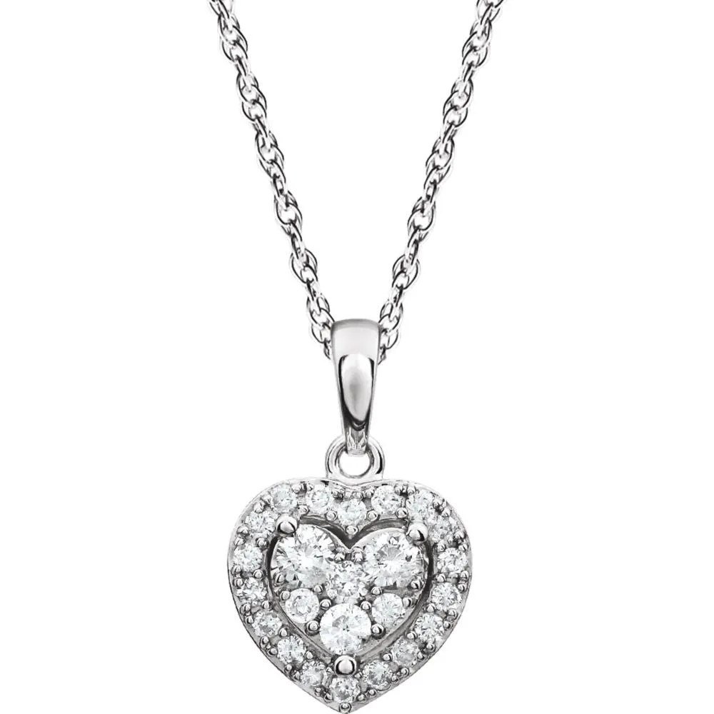 14k White Gold 3/8 CTW Halo-Style Diamond Heart 18" Necklace