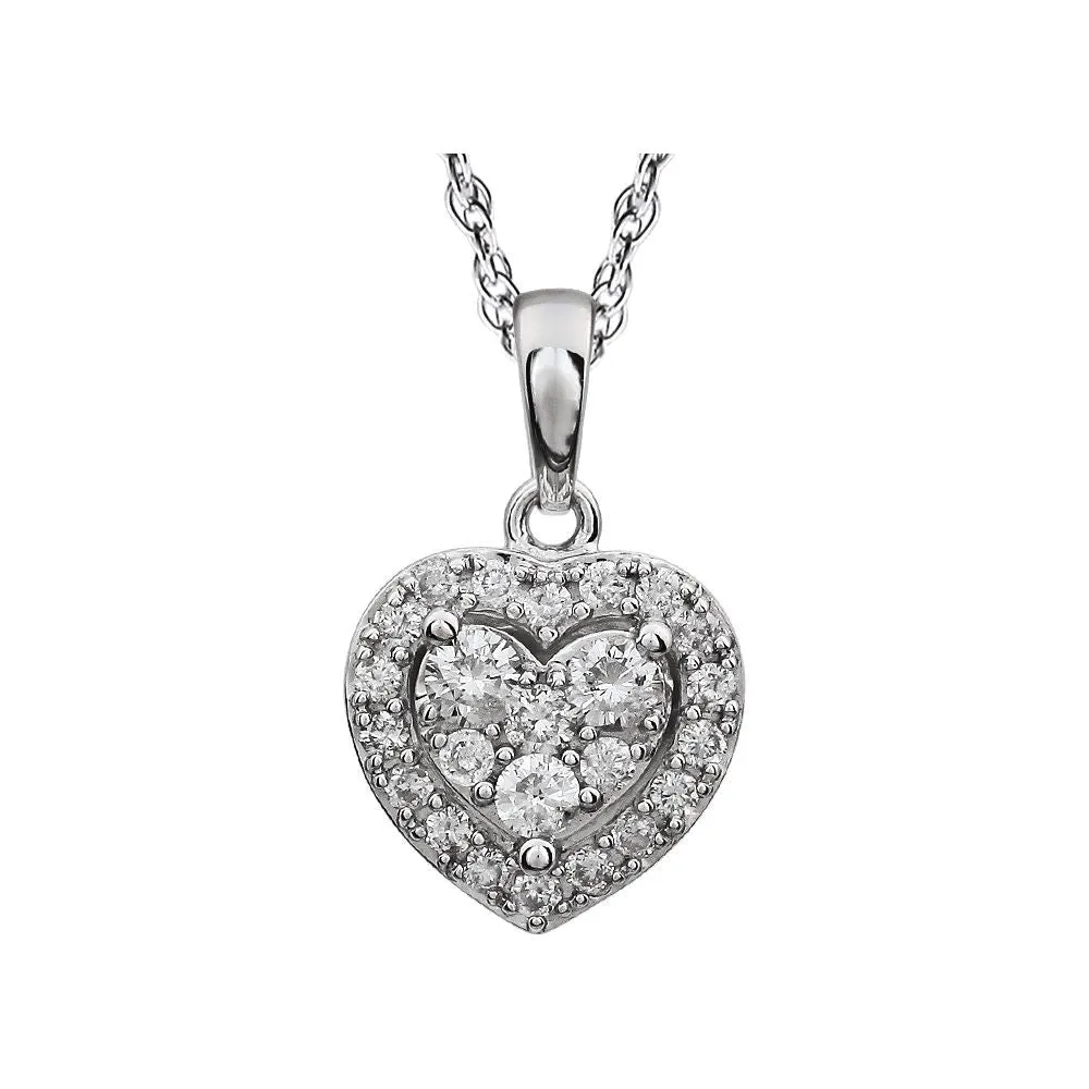 14k White Gold 3/8 CTW Halo-Style Diamond Heart 18" Necklace