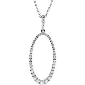 14k White Gold 5/8 CTW Diamond Oval Silhouette 18" Necklace