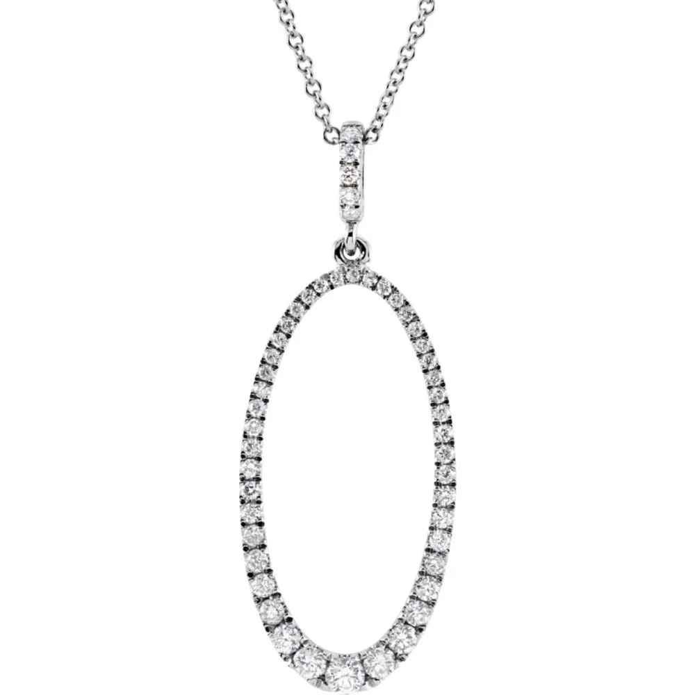14k White Gold 5/8 CTW Diamond Oval Silhouette 18" Necklace