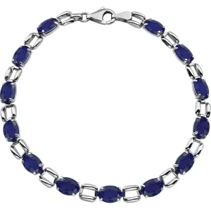 14k White Gold 7x5mm Oval Lab-Grown Blue Sapphire 7" Bracelet