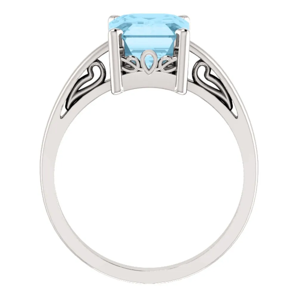14k White Gold 9x7mm Emerald Scroll Setting® Ring Mounting, Size 7