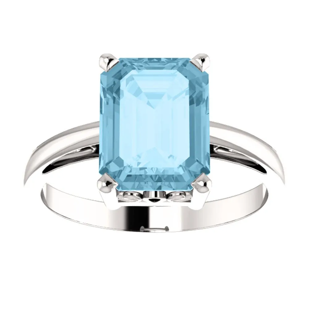 14k White Gold 9x7mm Emerald Scroll Setting® Ring Mounting, Size 7