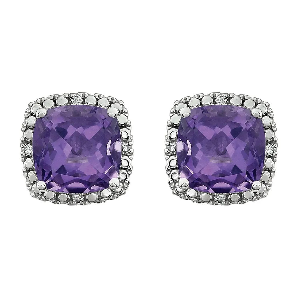 14k White Gold Amethyst & .06 CTW Diamond Earrings