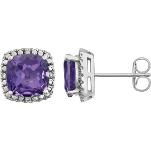 14k White Gold Amethyst & .06 CTW Diamond Earrings