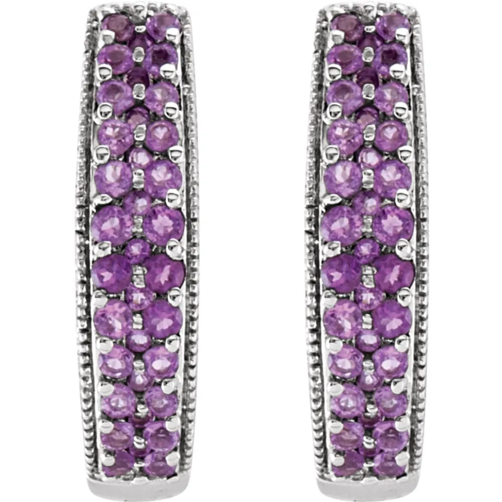 14k White Gold Amethyst Hoop Earrings