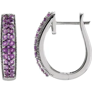 14k White Gold Amethyst Hoop Earrings