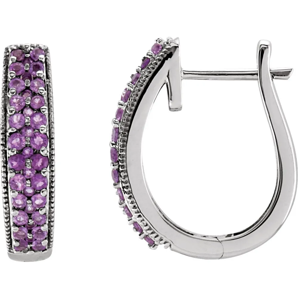 14k White Gold Amethyst Hoop Earrings