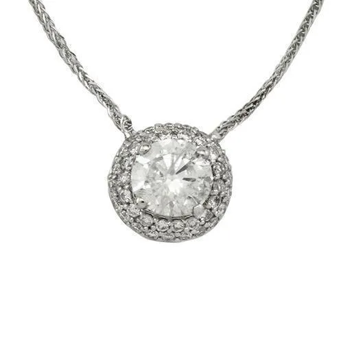 14k White Gold Clarity Enhanced Round Diamond Pendant 1.58 Ctw