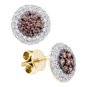 14k White Gold Cognac-brown Color Enhanced Diamond Framed Cluster Screwback Stud Earrings 3/4 Cttw