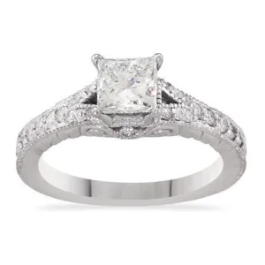 14k White Gold Diamond Engagement Ring 1.25 Ctw