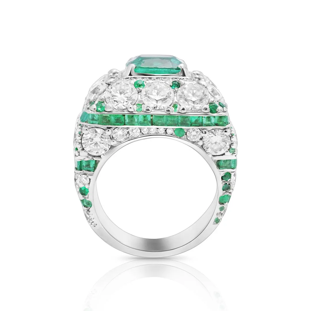 14k White Gold Diamond Green Emerald Ring 20 Ctw