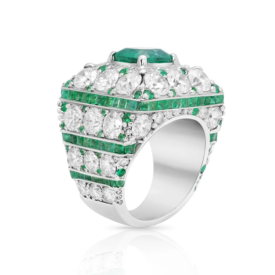 14k White Gold Diamond Green Emerald Ring 20 Ctw