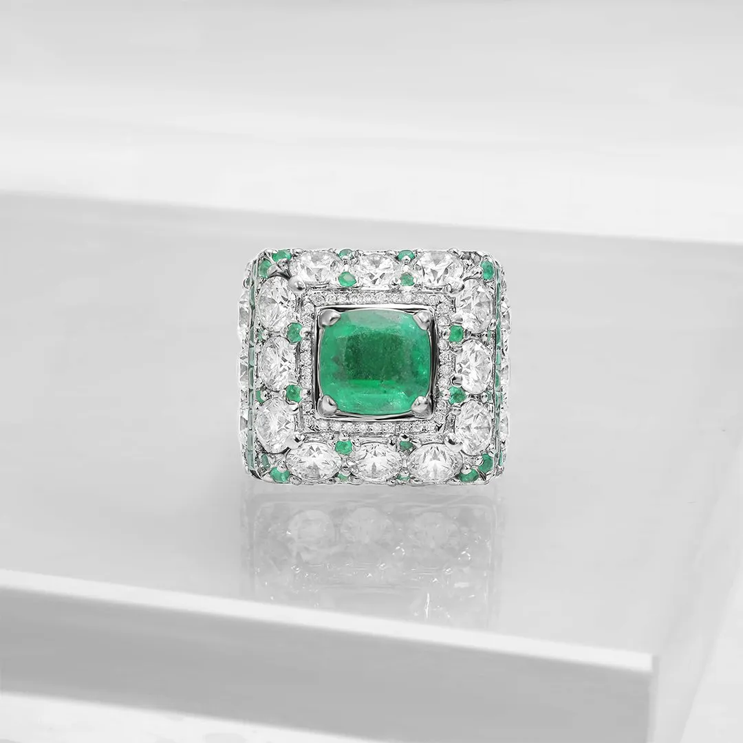 14k White Gold Diamond Green Emerald Ring 20 Ctw