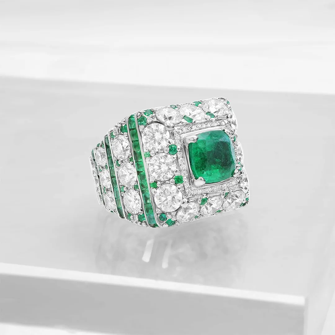 14k White Gold Diamond Green Emerald Ring 20 Ctw