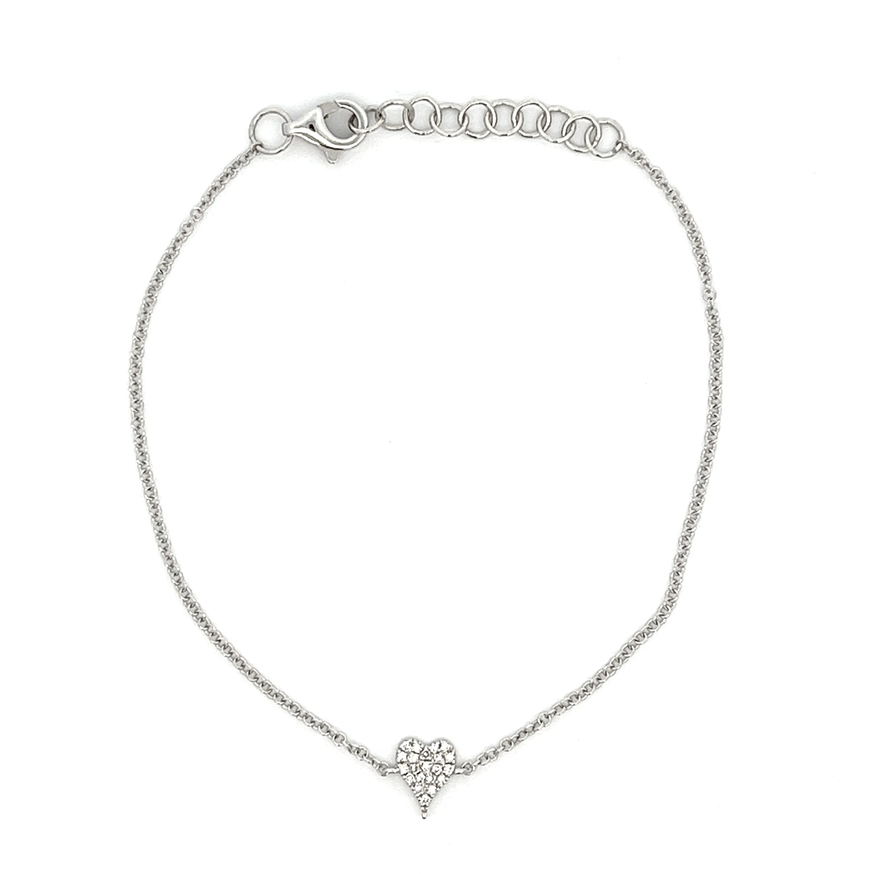 14k White Gold Diamond Heart Bracelet