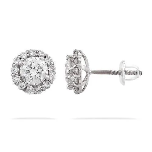 14k White Gold Diamond Stud Cluster Earrings 1.75 Ctw
