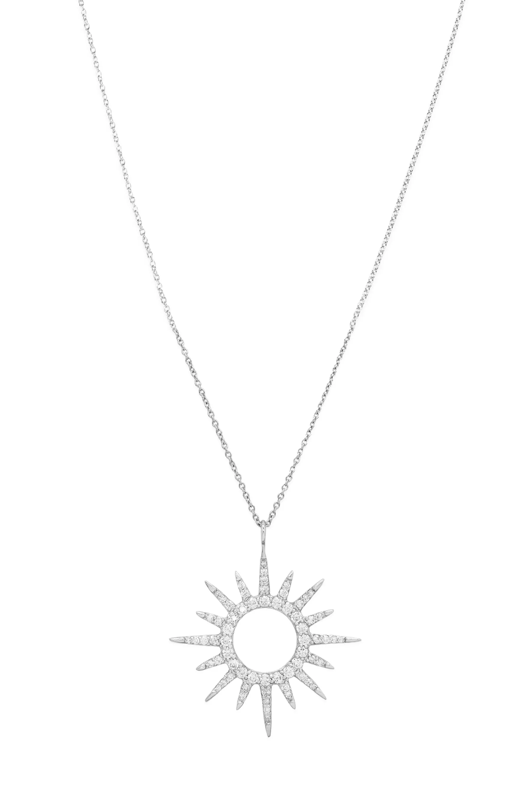 14k White Gold Diamond Sunburst Necklace