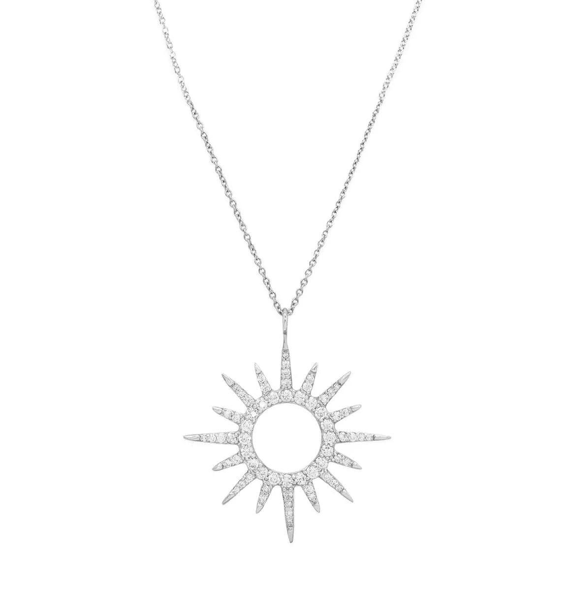 14k White Gold Diamond Sunburst Necklace