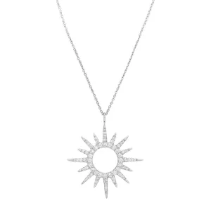 14k White Gold Diamond Sunburst Necklace