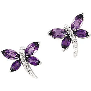 14k White Gold Dragonfly Earrings