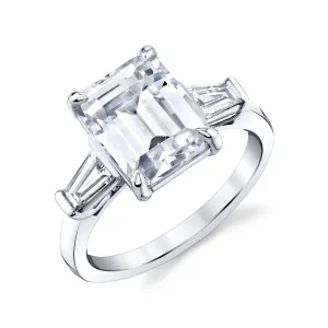 14K White Gold Emerald Cut Diamond Engagement Ring With Tapered Baguette Accent Diamonds (2.95ctw)