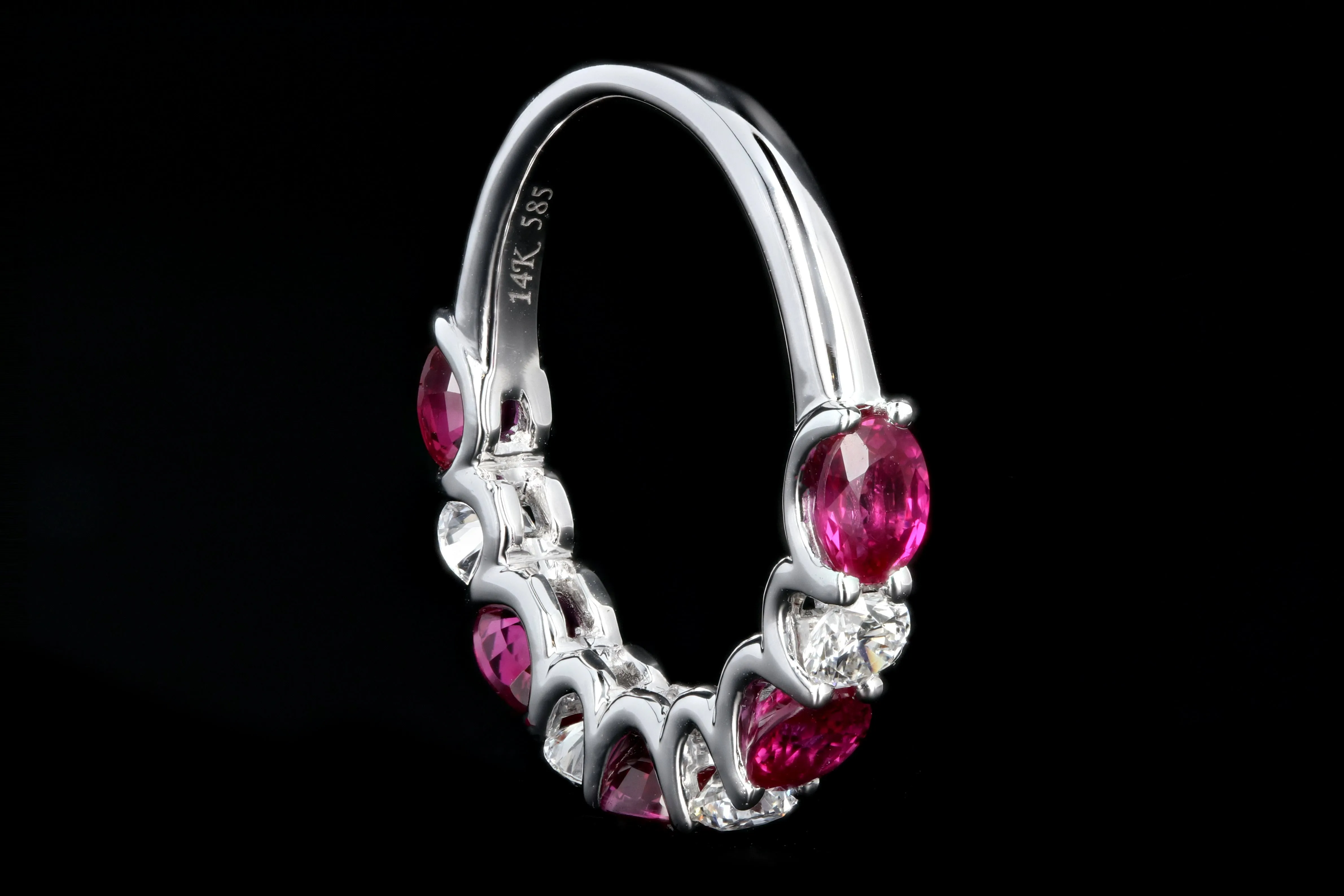 14K White Gold Emerald, Ruby, Or Sapphire & Diamond Band