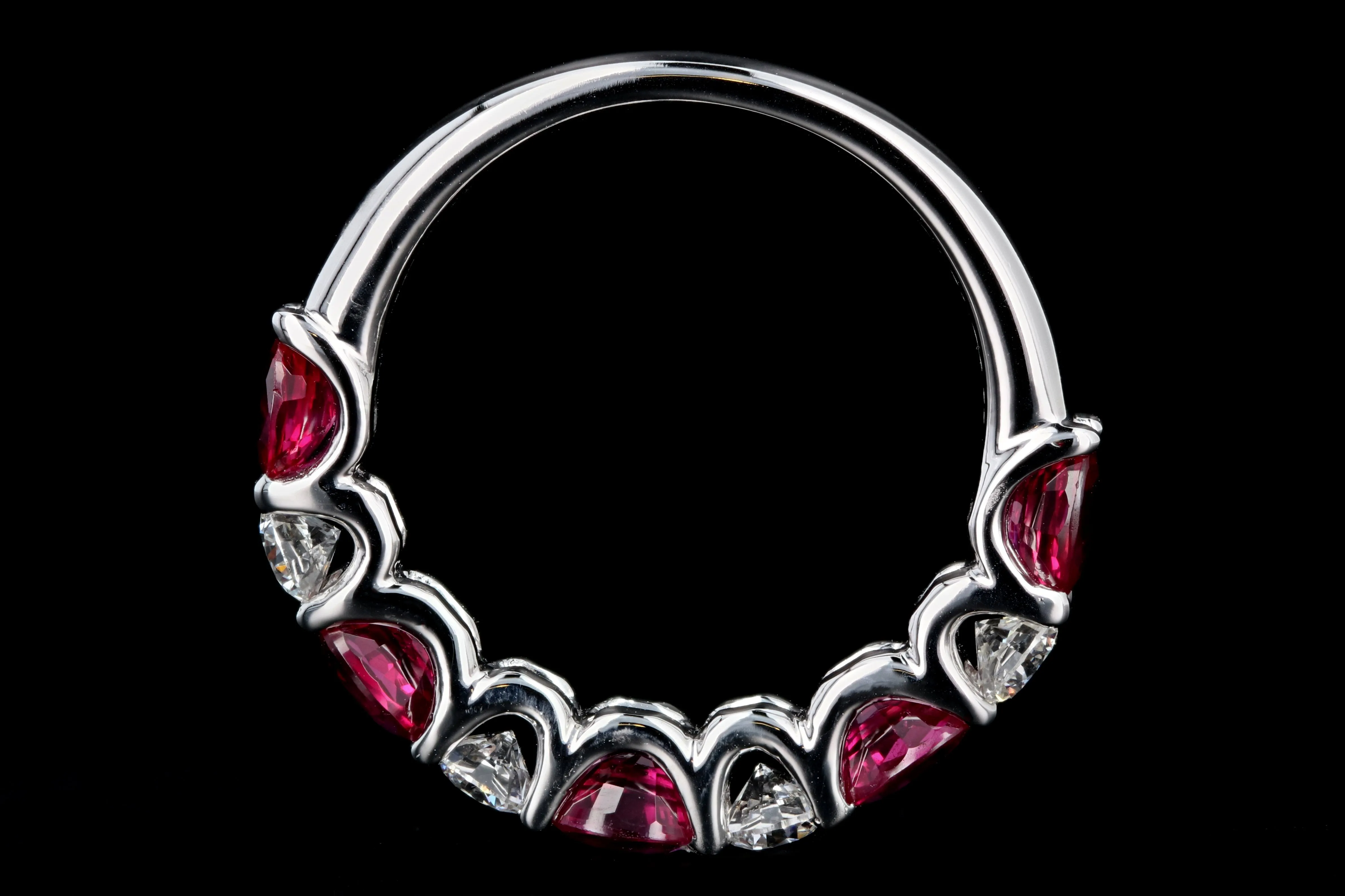 14K White Gold Emerald, Ruby, Or Sapphire & Diamond Band