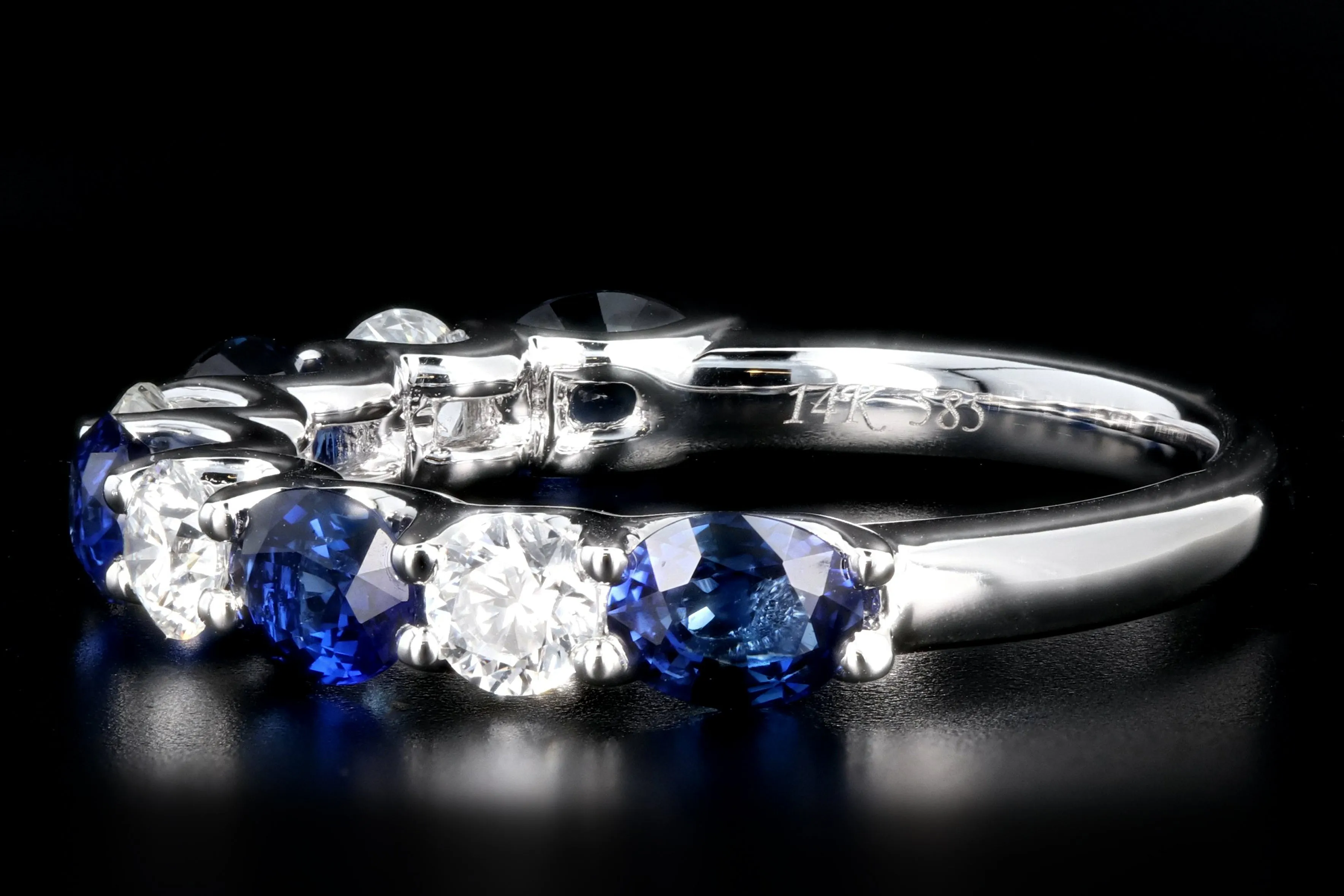 14K White Gold Emerald, Ruby, Or Sapphire & Diamond Band