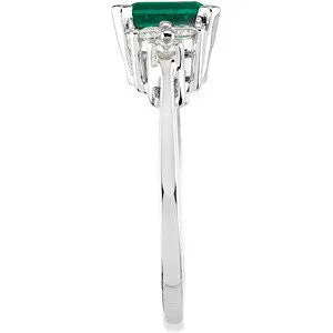 14k White Gold Genuine Emerald & Diamond Ring, Size 6