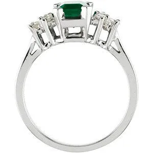 14k White Gold Genuine Emerald & Diamond Ring, Size 6
