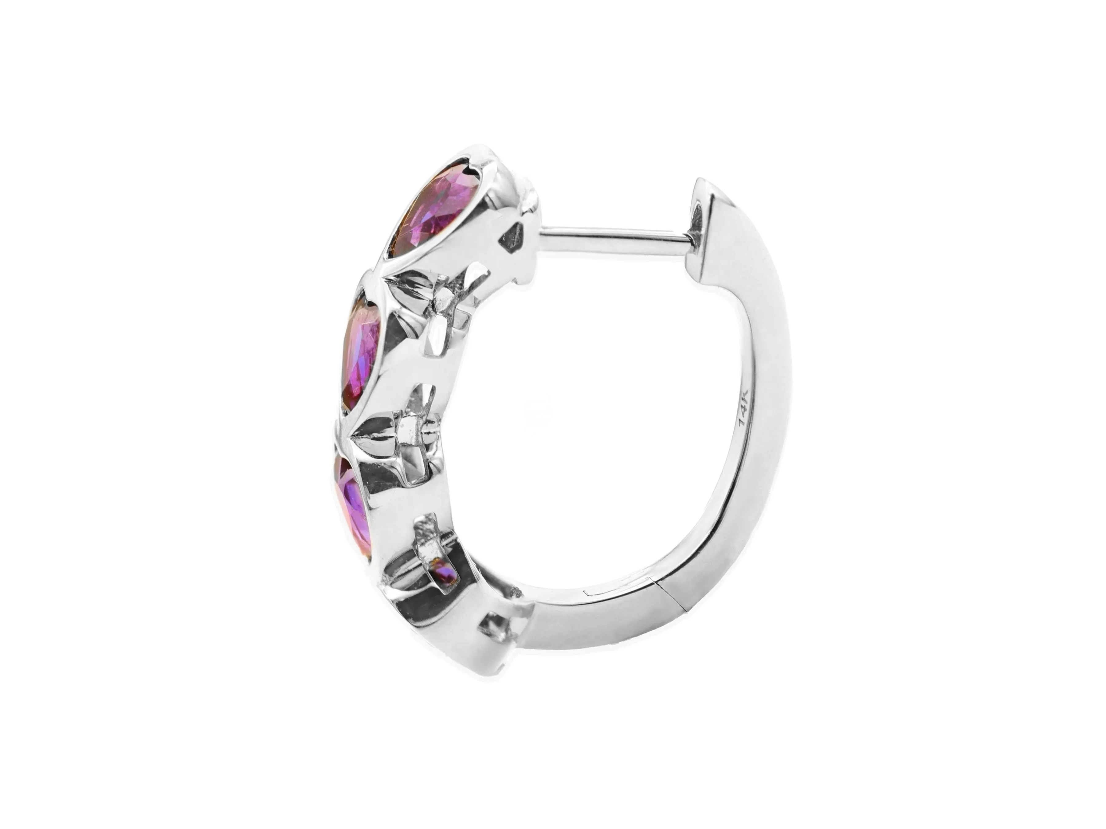 14k White Gold Heart Amethyst Huggie Earrings