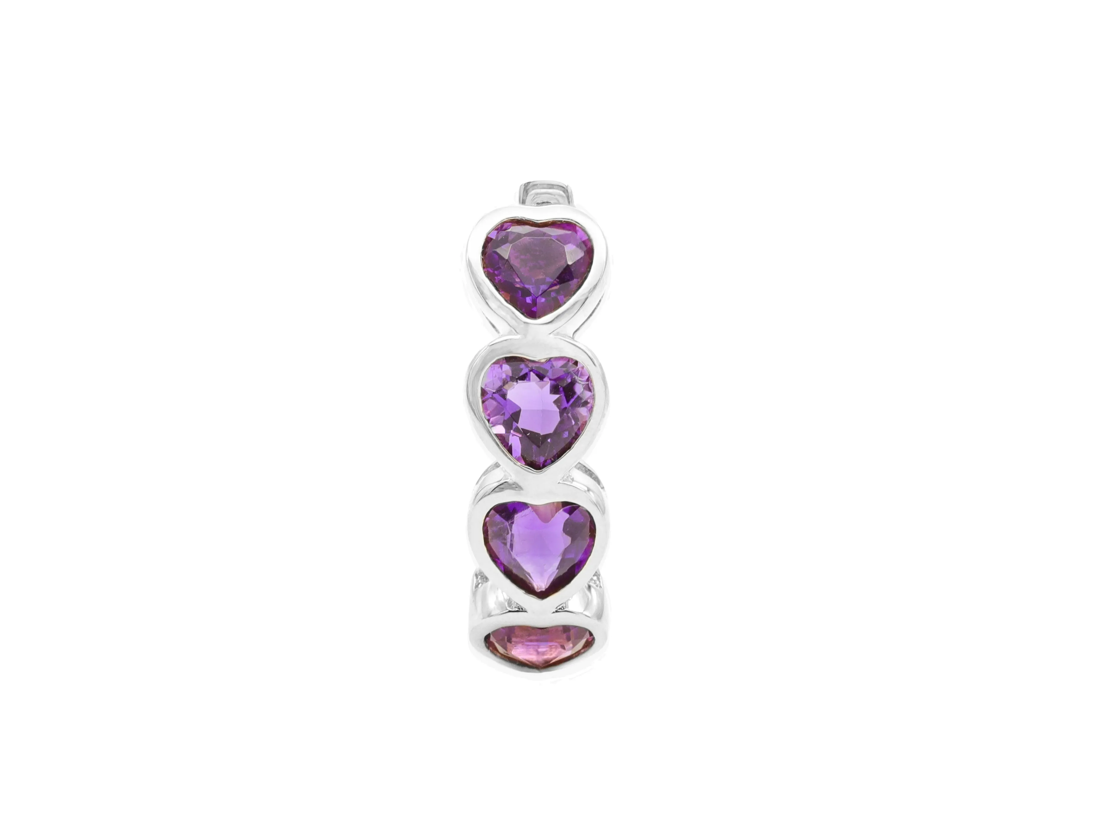 14k White Gold Heart Amethyst Huggie Earrings
