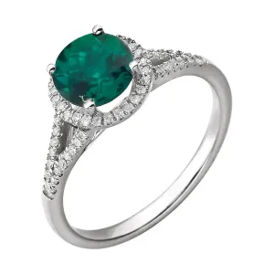 14k White Gold Lab Created Emerald & 1/6 CTW Diamond Ring, Size 7