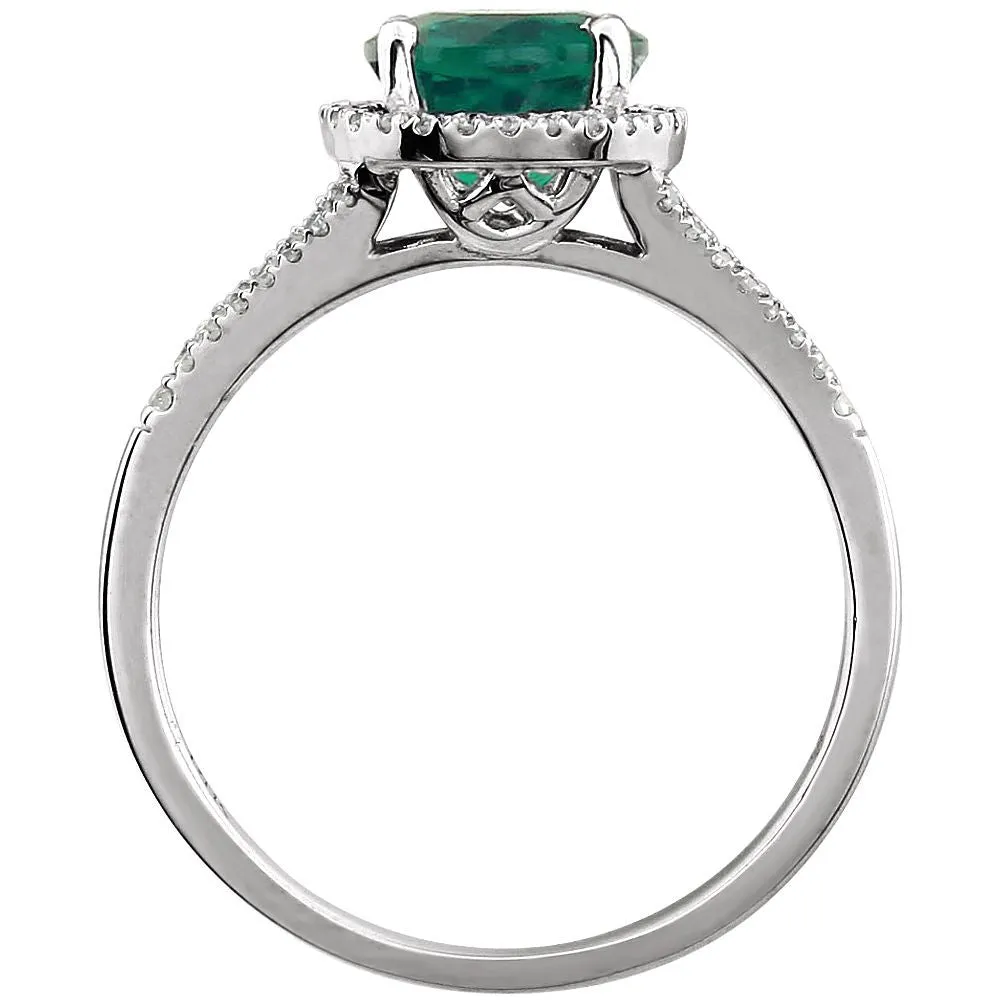 14k White Gold Lab Created Emerald & 1/6 CTW Diamond Ring, Size 7