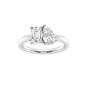 14k White Gold Lab Grown Pear and Emerald Diamond Ring, 3.42CTW