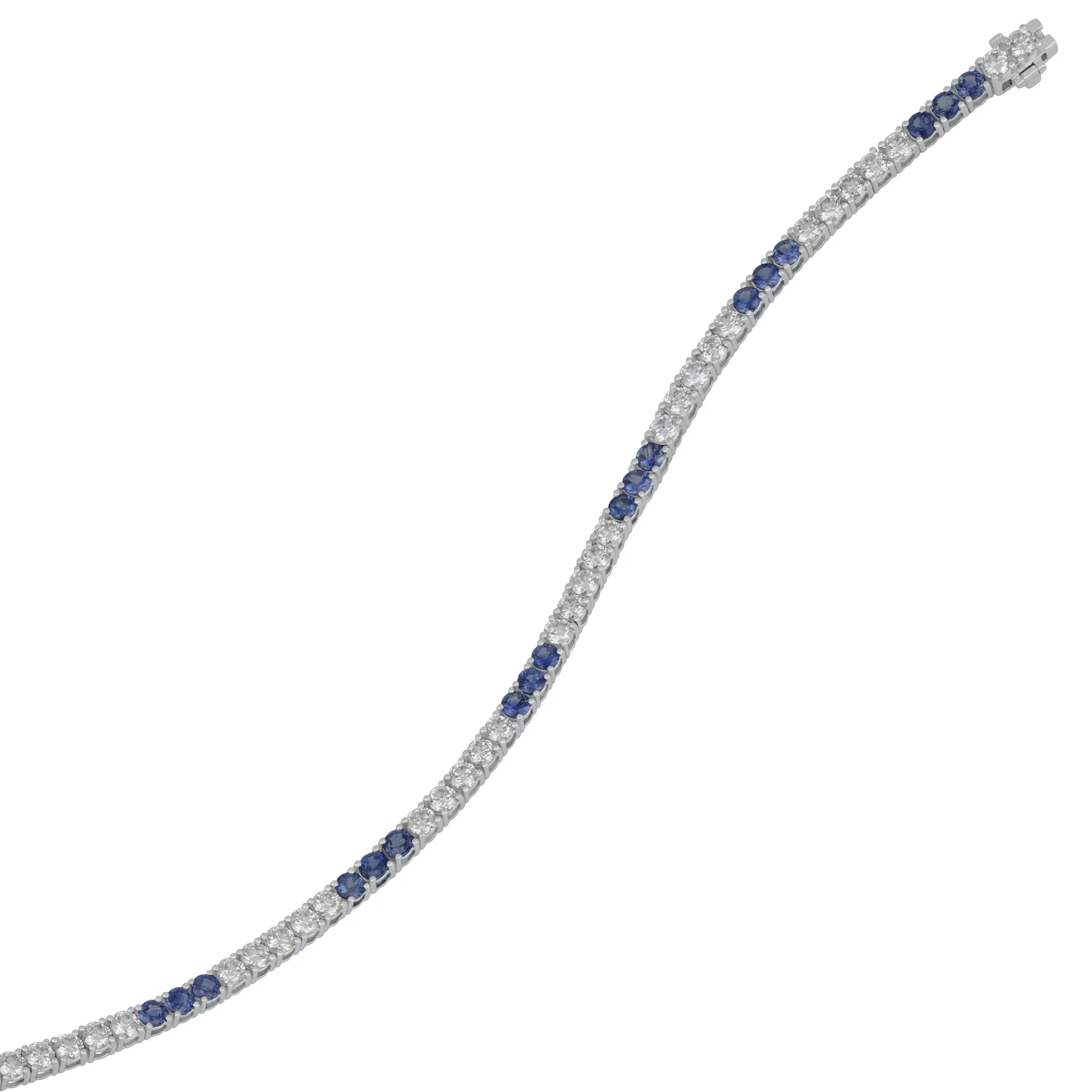 14k White Gold Line Sapphire Bracelet 7" (20BS=3.00TW 32D=4.11TW GH/VS-SI)"