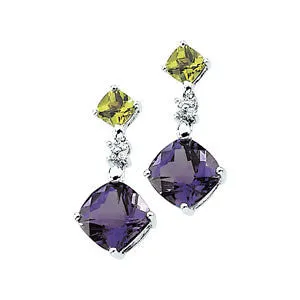 14k White Gold Multi-Gemstone & Diamond Earrings