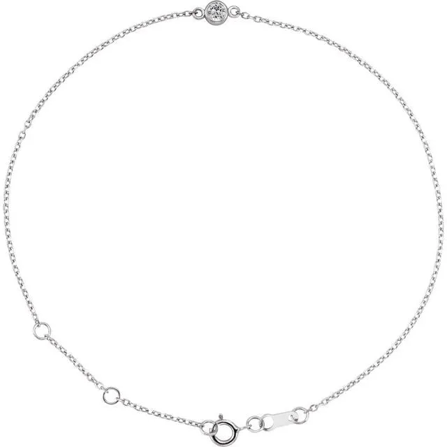 14K White Gold Natural White Gold Sapphire Bezel-Set Solitaire 6 1/2-7 1/2" Bracelet